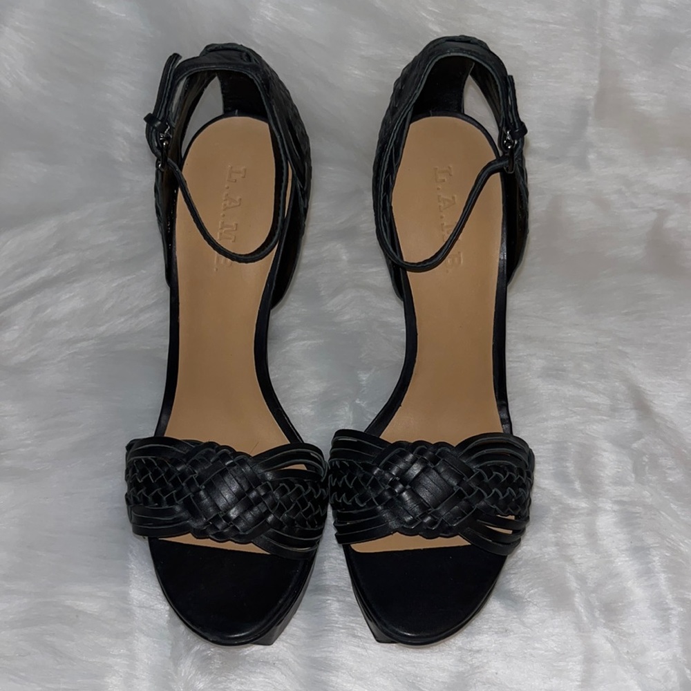 Black braided leather LAMB platform heels